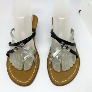 Capritouch Tailor Made Black Silver Gems Strappy  leather sole Sandals Womens 38